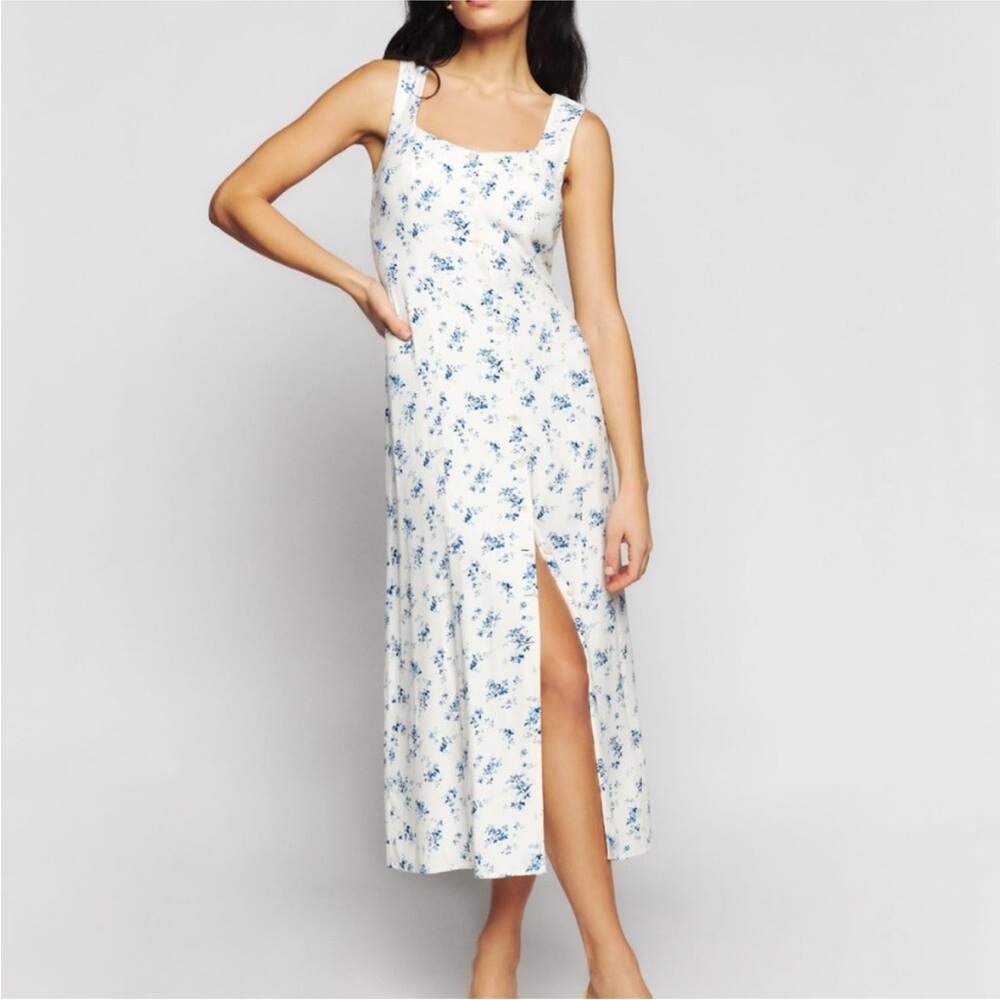 Reformation Londyn Midi Dress Orlaya Blue Floral Print